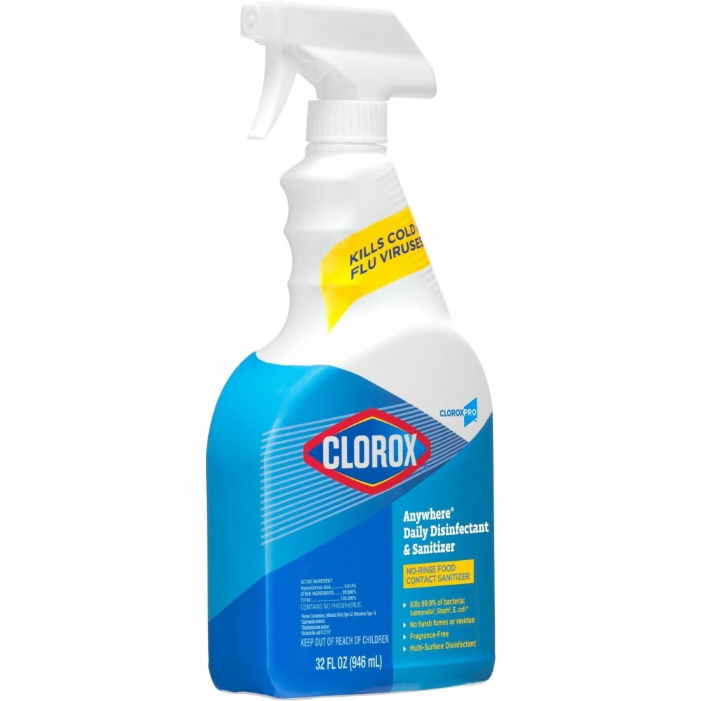 Clorox Pro Commercial Solutions Anywhere Hard Surface Sanitizing Spray, 32 Oz, Carton Of 12 Bottles