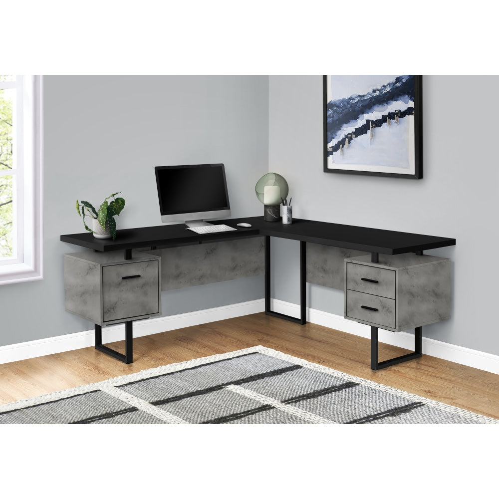 Monarch Specialties Dallas 71inW L-Shaped Corner Desk, Gray/Black