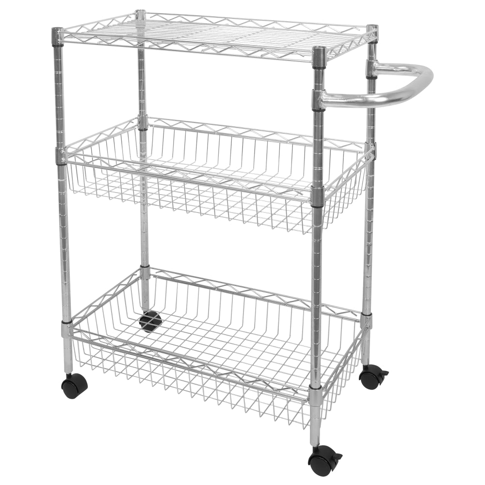 Mount-It! MI-7860 3-Tier Rolling Utility Cart, 32-1/2inH x 23-5/16inW x 13-1/2inD, Silver