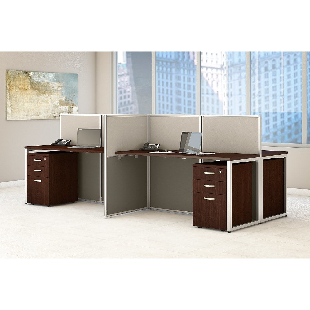 Bush Business Furniture Easy Office 4-Person Straight Desk Open Office With Four 3-Drawer Mobile Pedestals, 44 7/8inH x 60 1/25inW x 119 9/100inD, Mocha Cherry, Standard Delivery