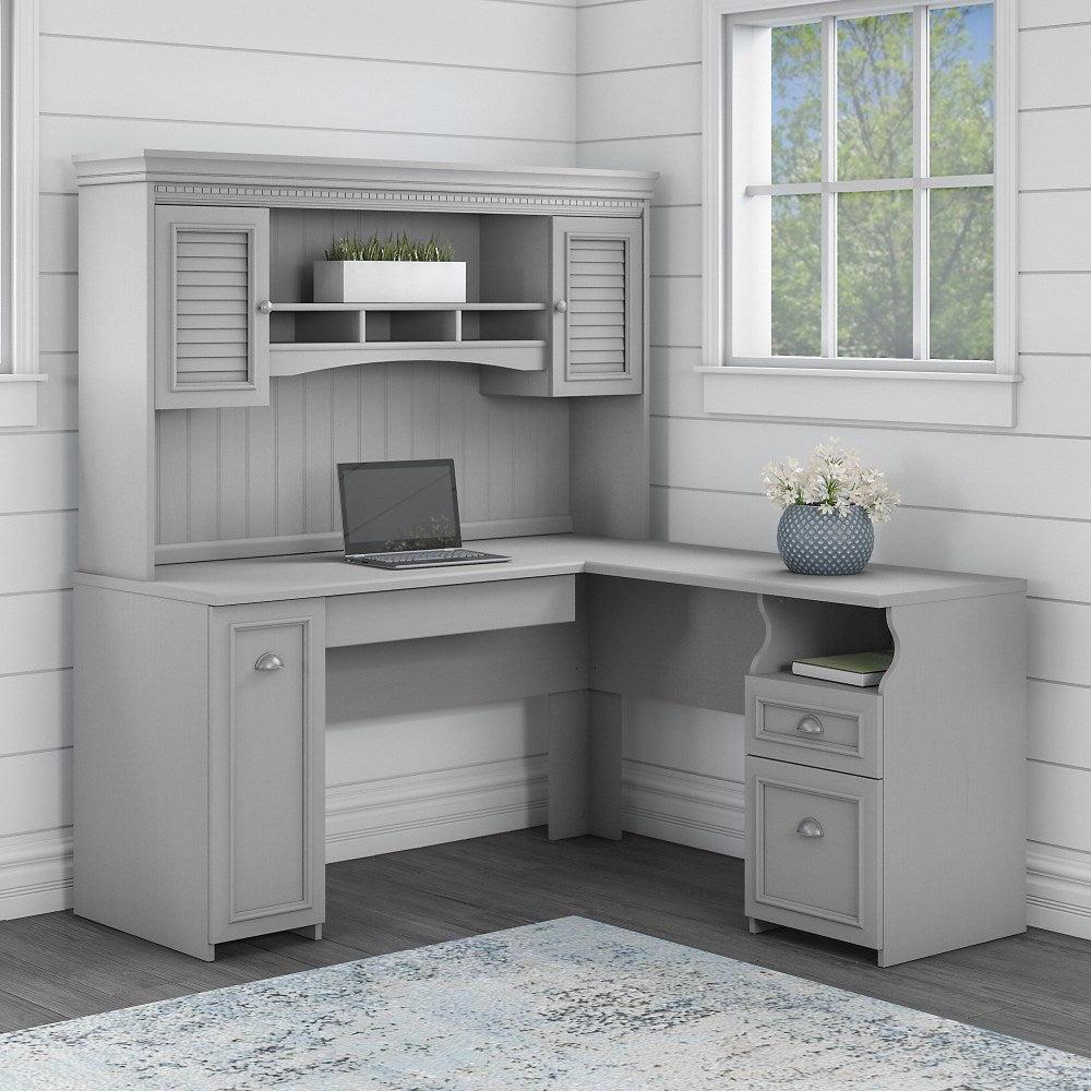 Bush Business Furniture Fairview 60inW L-Shaped Corner Desk With Hutch, Cape Cod Gray, Standard Delivery