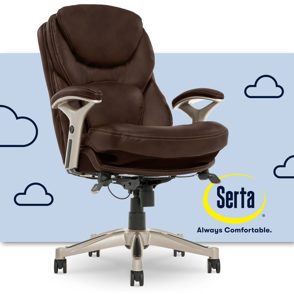 Serta Works Bonded Leather Mid-Back Office Chair With Back In Motion Technology, Old Chestnut/Silver