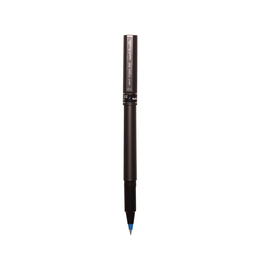 uni-ball Deluxe Rollerball Pens, Micro Point, 0.5 mm, Charcoal Barrel, Blue Ink, Pack Of 12