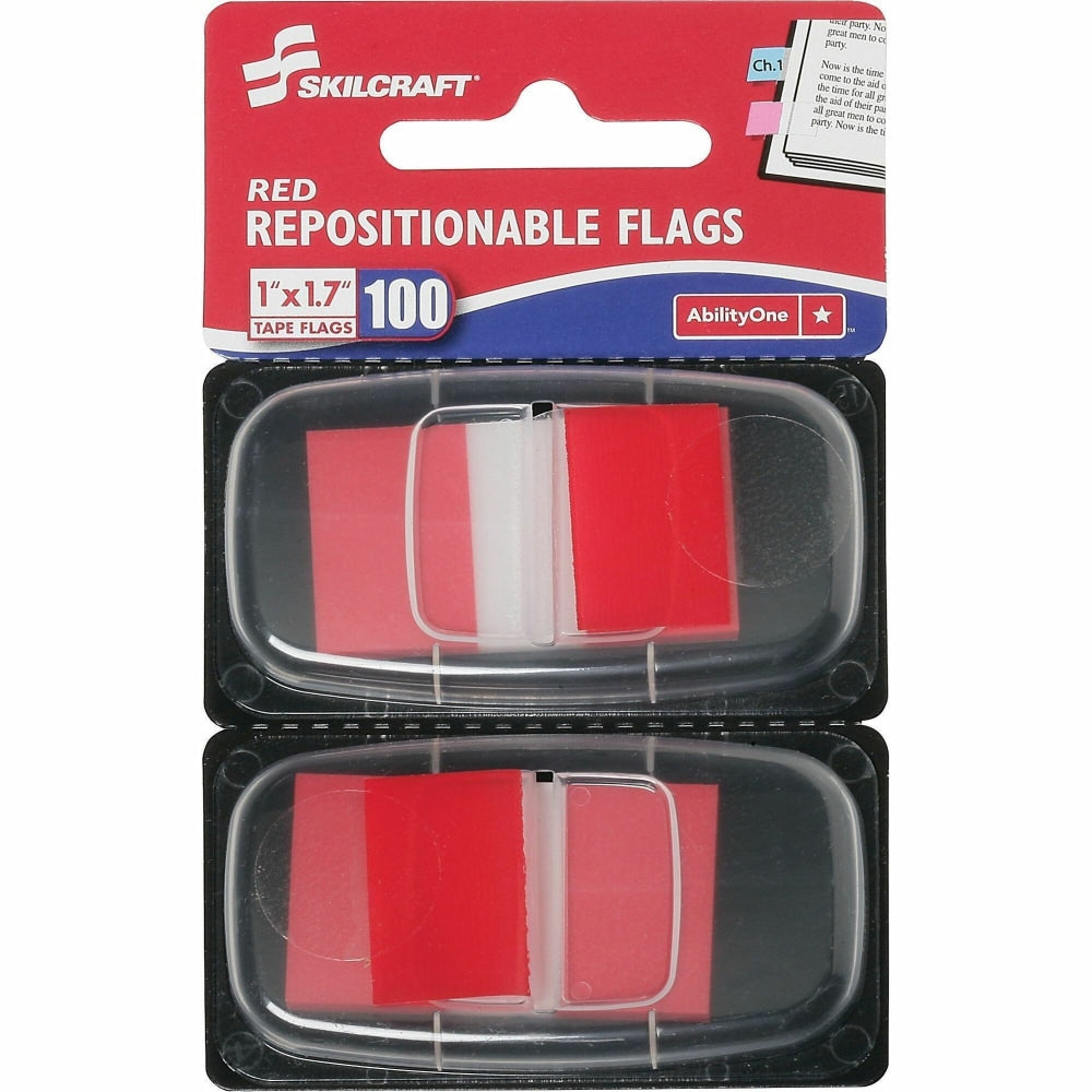 SKILCRAFT 70% Recycled Color Self-Stick Flags, 1in x 1 3/4in, Red, 50 Flags Per Pad, Pack Of 2 (AbilityOne 7510-01-315-2019)