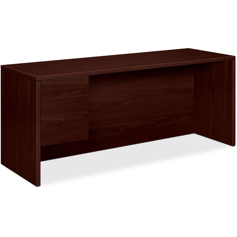 HON 10500 72inW Single-Pedestal Computer Desk Credenza With Pedestal On Left, Mahogany