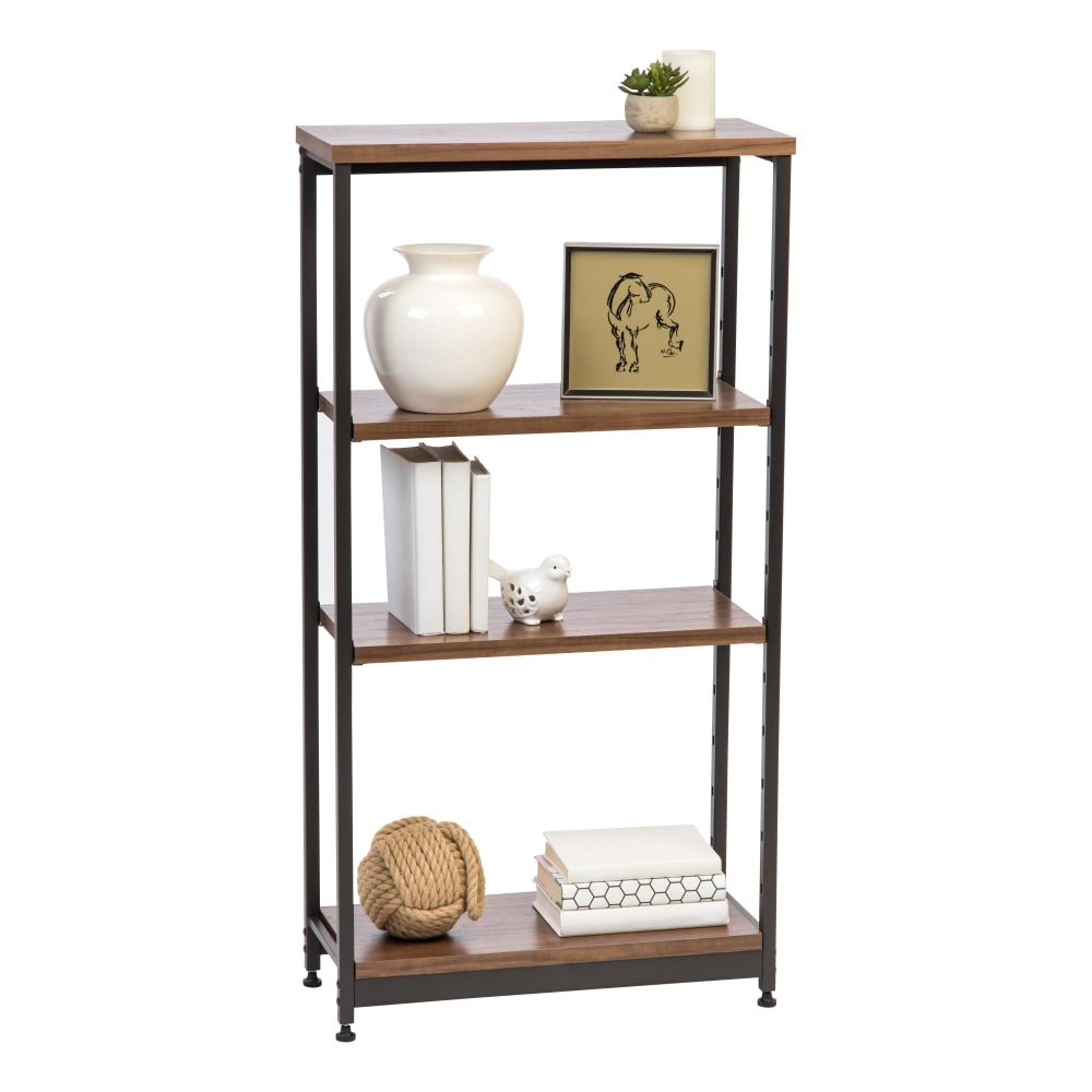 IRIS Tall Wood And Metal Shelf, Brown/Black