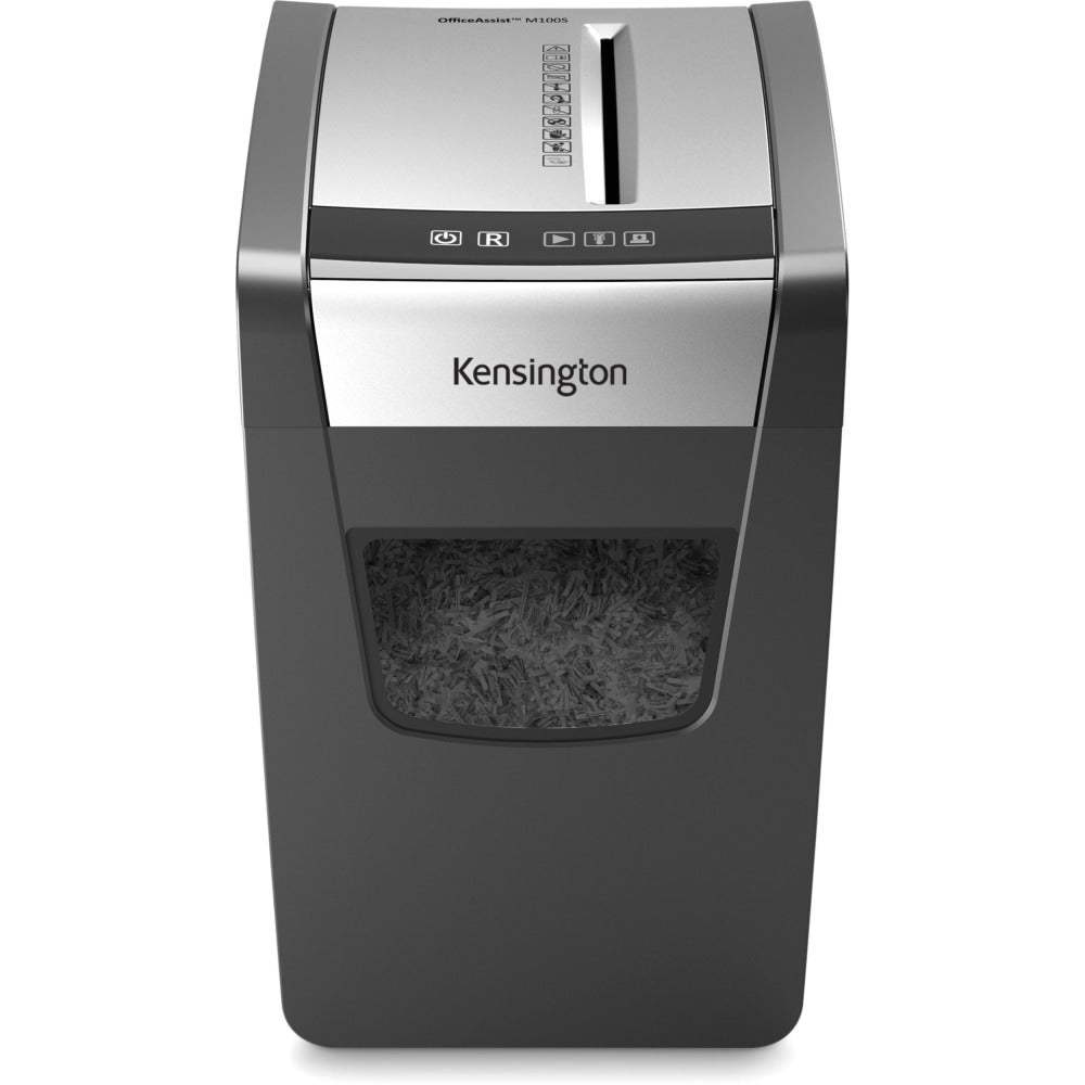 Kensington OfficeAssist Shredder M100S Anti-Jam Cross Cut - Non-continuous Shredder - Cross Cut - 10 Per Pass - for shredding Paper, Paper Clip, Staples - 0.156in x 1.578in Shred Size - P-4 - 6 Minute Run Time - 6 gal Wastebin Capacity