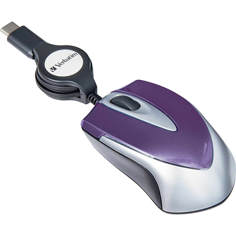 Verbatim USB-C Mini Optical Travel Mouse-Purple - Optical - Cable - Purple - 1 Pack - USB Type C - 3 Button(s)