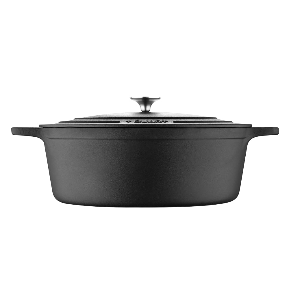 Masterpro Bergner 7-Quart Iron Covered Oval Dutch Oven, Black