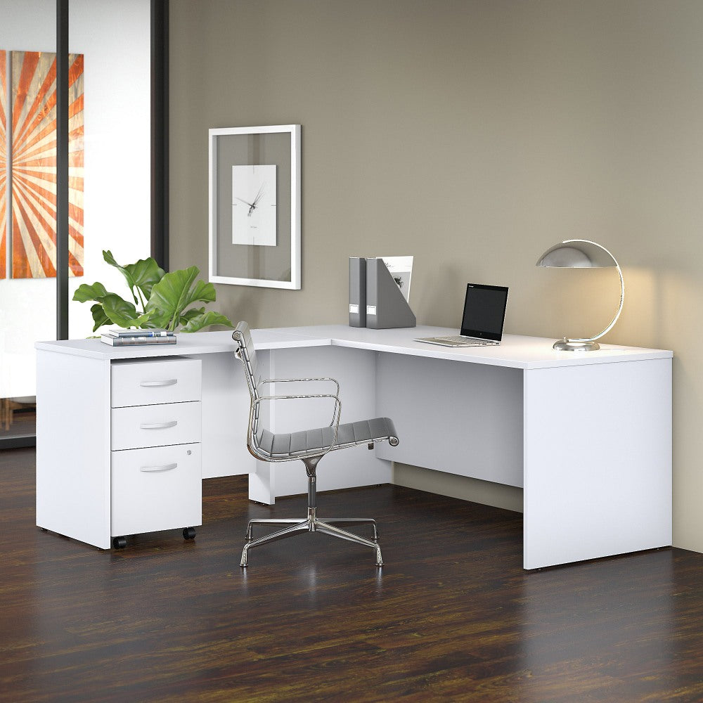 Bush Business Furniture Studio C 72inW L-Shaped Corner Desk With Mobile File Cabinet And Return, White, Standard Delivery