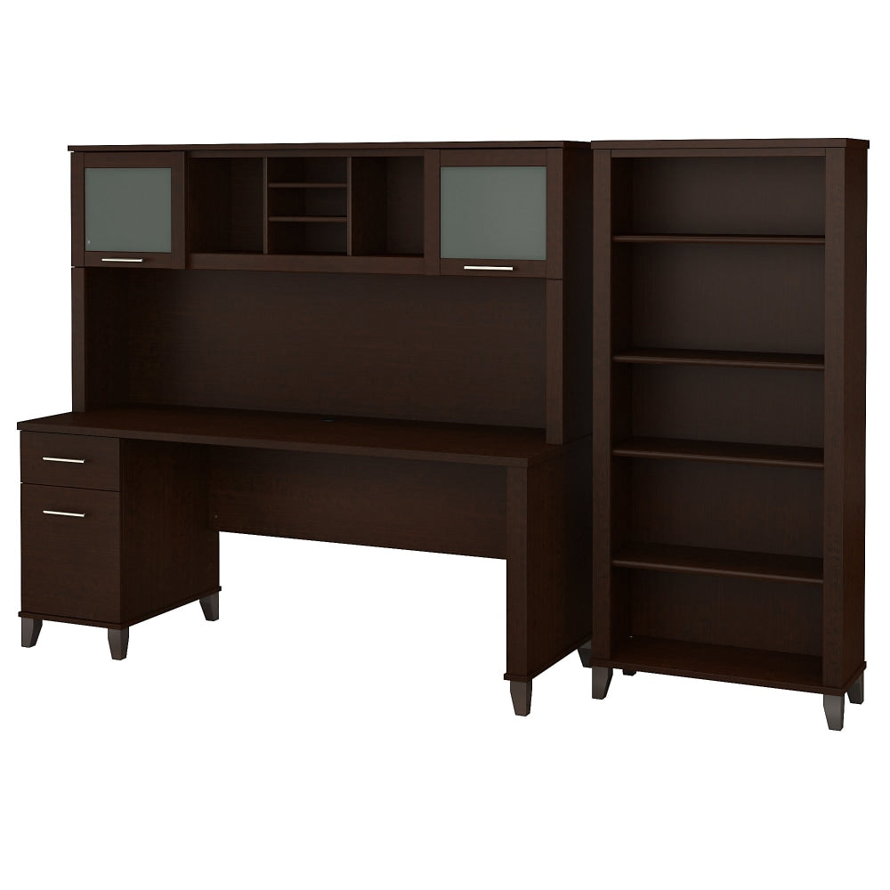 Bush Furniture Somerset 72inW Office Desk With Hutch And 5 Shelf Bookcase, Mocha Cherry, Standard Delivery