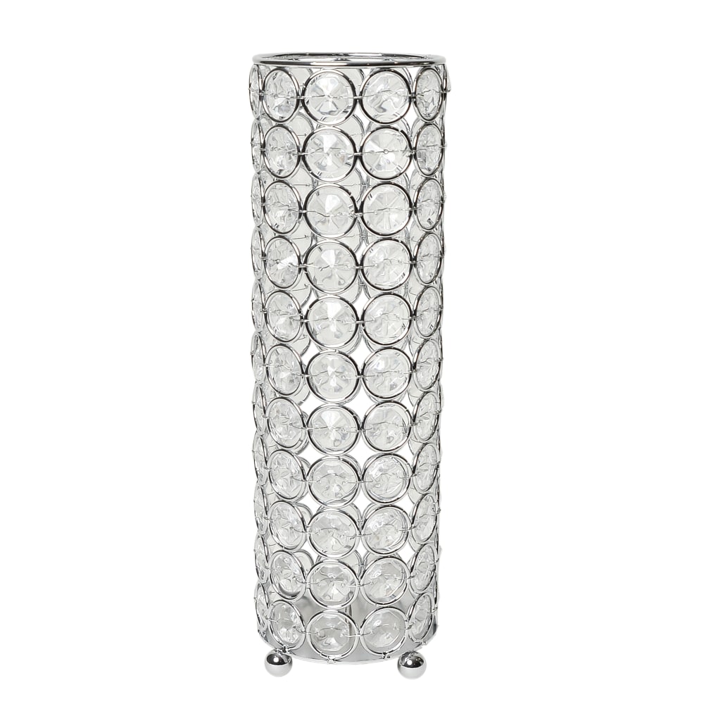 Elegant Designs Ellipse Crystal Decorative Vase, 10-1/4inH x 3-1/4inW x 3-1/4inD, Chrome