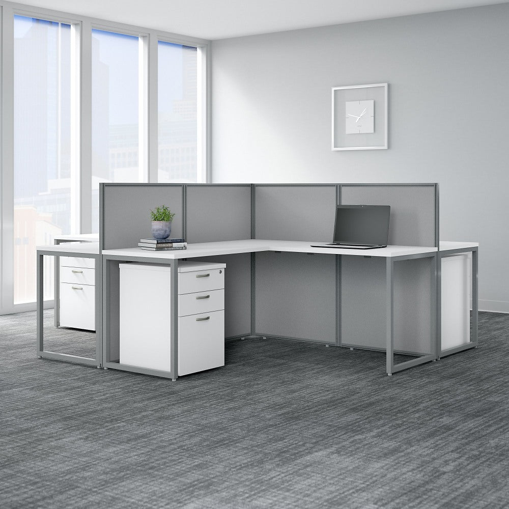 Bush Business Furniture Easy Office 60inW 4-Person L-Shaped Cubicle Desk Workstation With 45inH Panels And File Cabinets, Pure White/Silver Gray, Standard Delivery