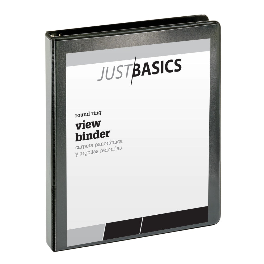 Just Basics Basic View 3-Ring Binder, 1in Round Rings, Black