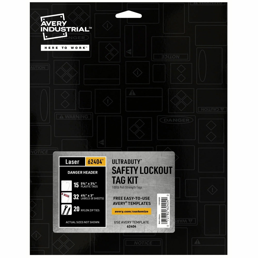 Avery UltraDuty Hazard Warning Tag Kit - 3.25in Length x 5.75in Width - 15 / Pack - Plastic, Nylon, Vinyl - White