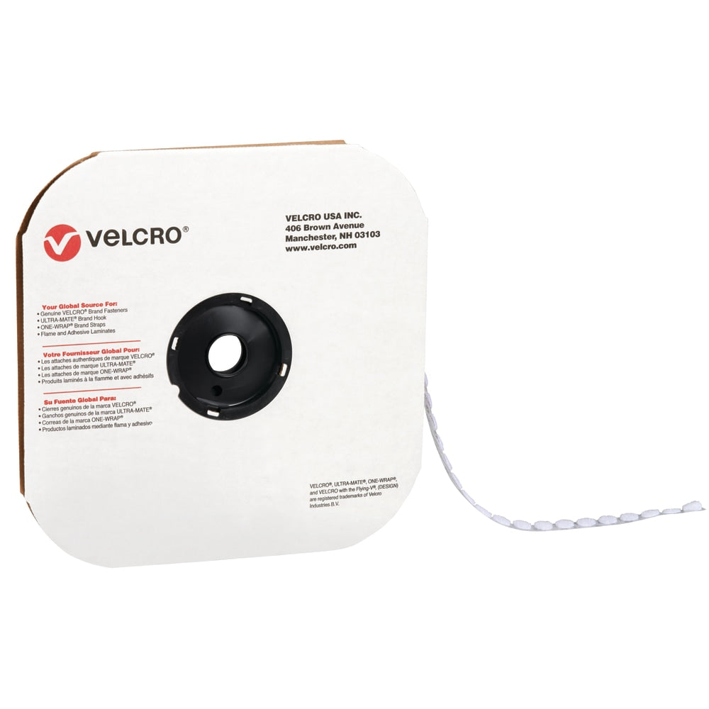 VELCRO Brand Loop, 1/2in White Dots, Roll Of 1,440