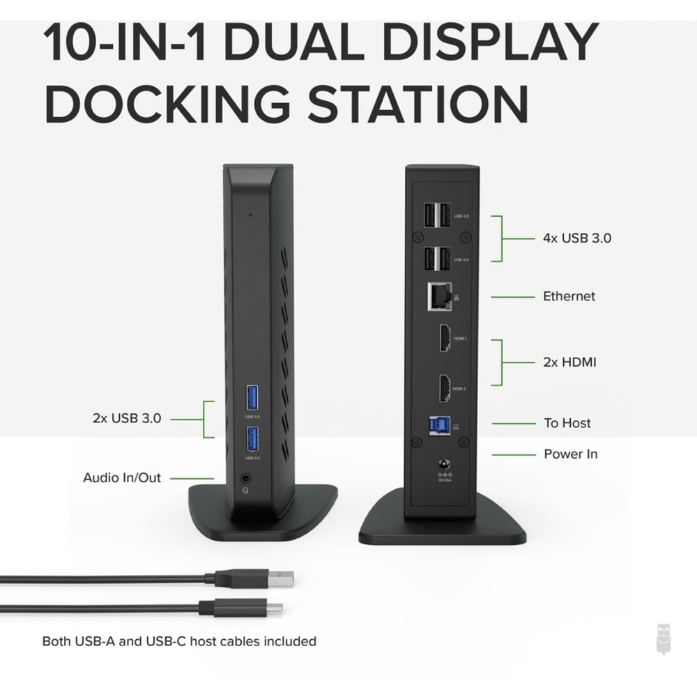 Plugable USB 3.0 and USB-C Universal Laptop Docking Station for Windows and Mac - (Dual Video HDMI, Gigabit Ethernet, Audio, 6 USB Ports)