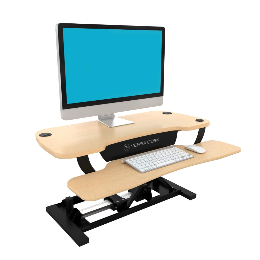 VersaDesk PowerPro Sit-to-Stand Electric Height-Adjustable Desk Riser, 36in x 24in, Maple/Black