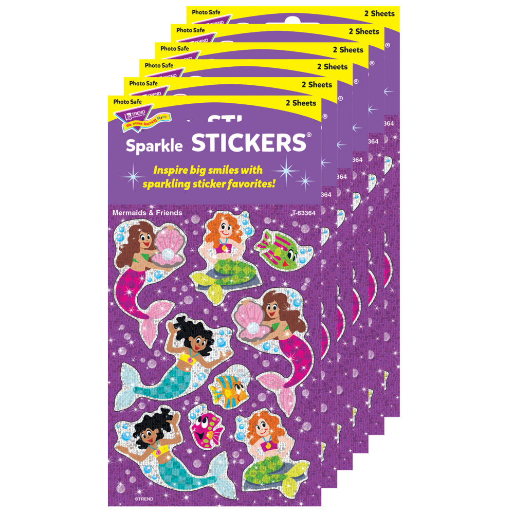 Trend Sparkle Stickers, Mermaids & Friends, 18 Stickers Per Pack, Set Of 6 Packs