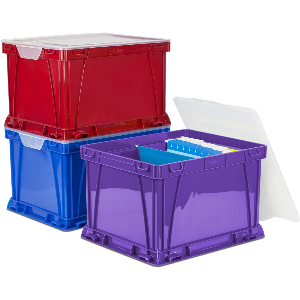 Storex 3 Piece Cube Storage Bins - External Dimensions: 14.3in Width x 17.3in Depth x 10.5in Height - Stackable - Plastic - Assorted Bright - For File - Recycled - 3 / Set