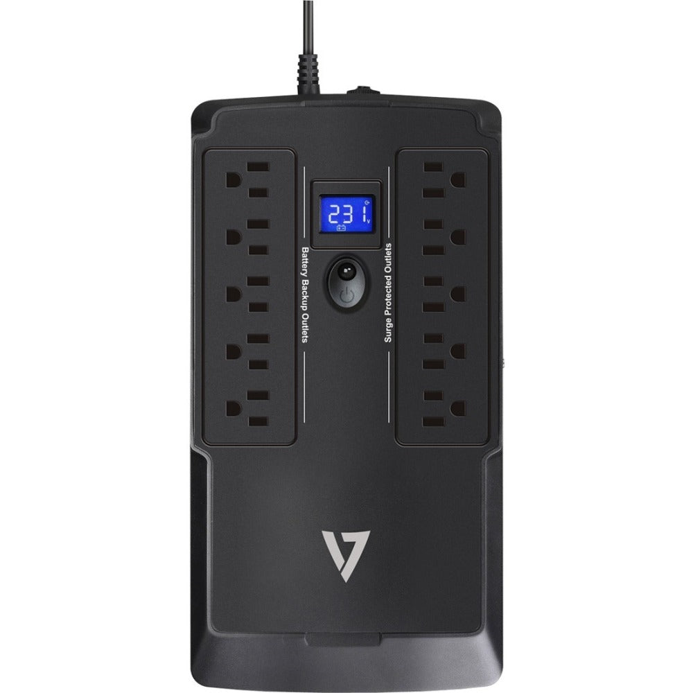 V7 UPS 750VA Desktop with 10 Outlets, Touch LCD (UPS1DT750-1N) - Desktop - 8 Hour Recharge - 30 Second Stand-by - 120 V AC Input - USB - 10 - 5 x Battery/Surge Outlet