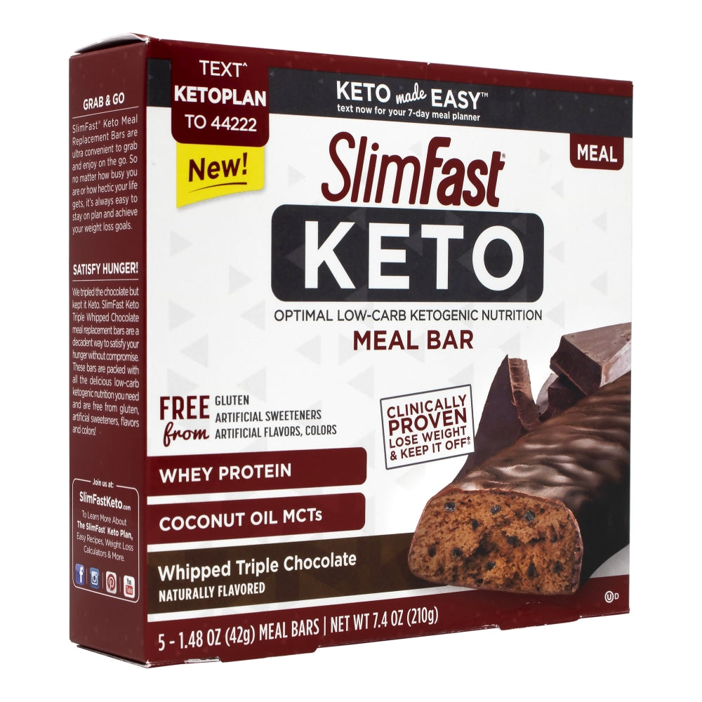 SlimFast Whipped Triple Chocolate Keto Meal Bars, 1.48 Oz, 5 Bars Per Pack, Box Of 2 Packs