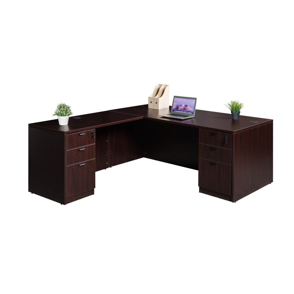 Boss Office Products Holland Series 71inW Executive L-Shaped Corner Desk With 2 File Storage Pedestals, Mahogany