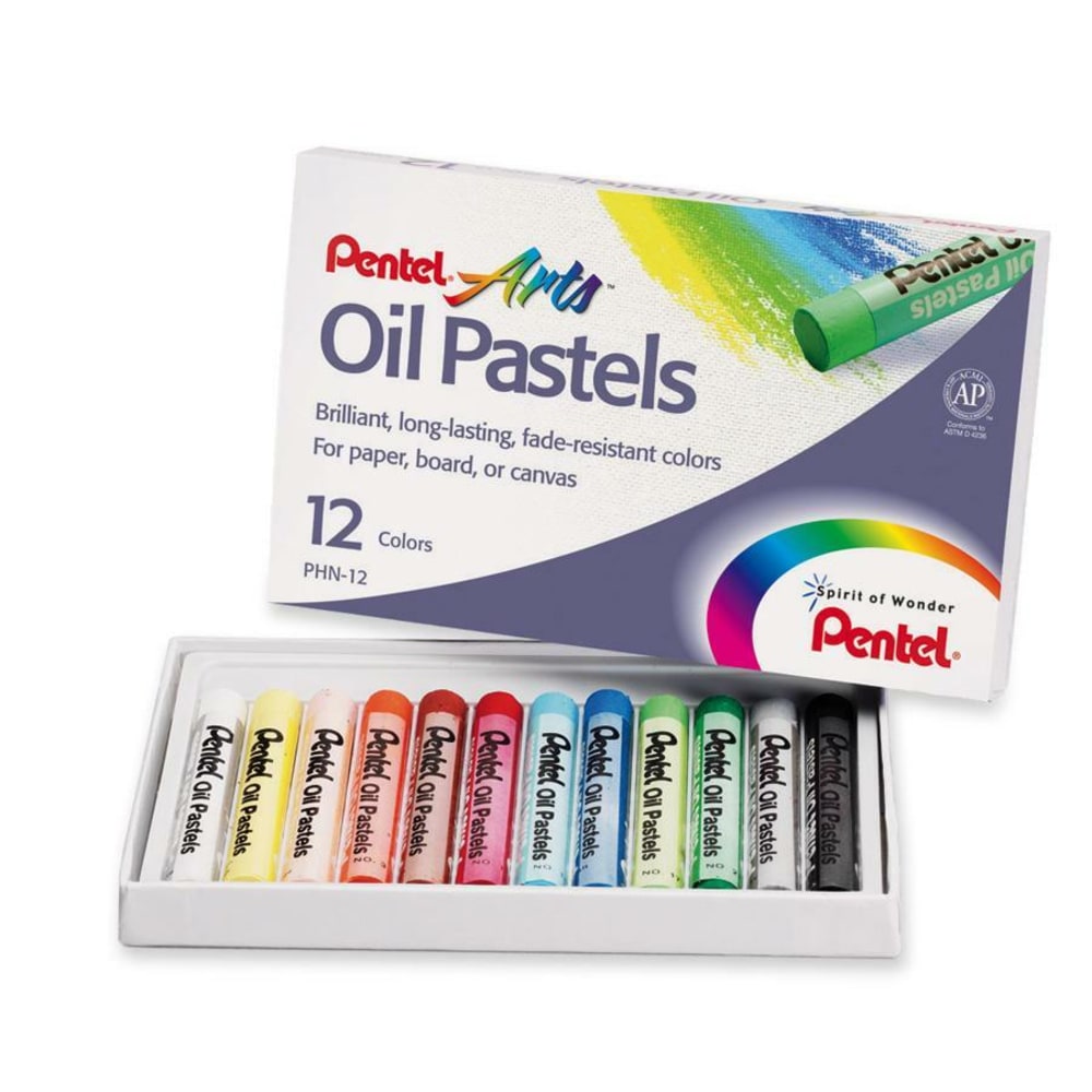 Pentel Arts Oil Pastels, Assorted Colors, Pack Of 12