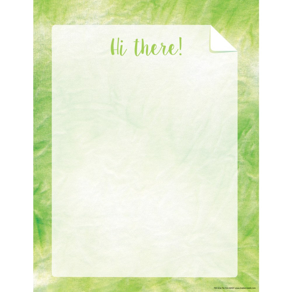 Barker Creek Designer Computer Paper, 8-1/2in x 11in, Lime Tie-Dye, Pack Of 50 Sheets