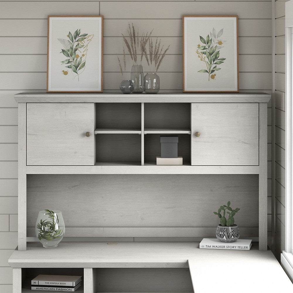 Bush Business Furniture Yorktown 60inW Computer Desk Hutch, Linen White Oak, Standard Delivery