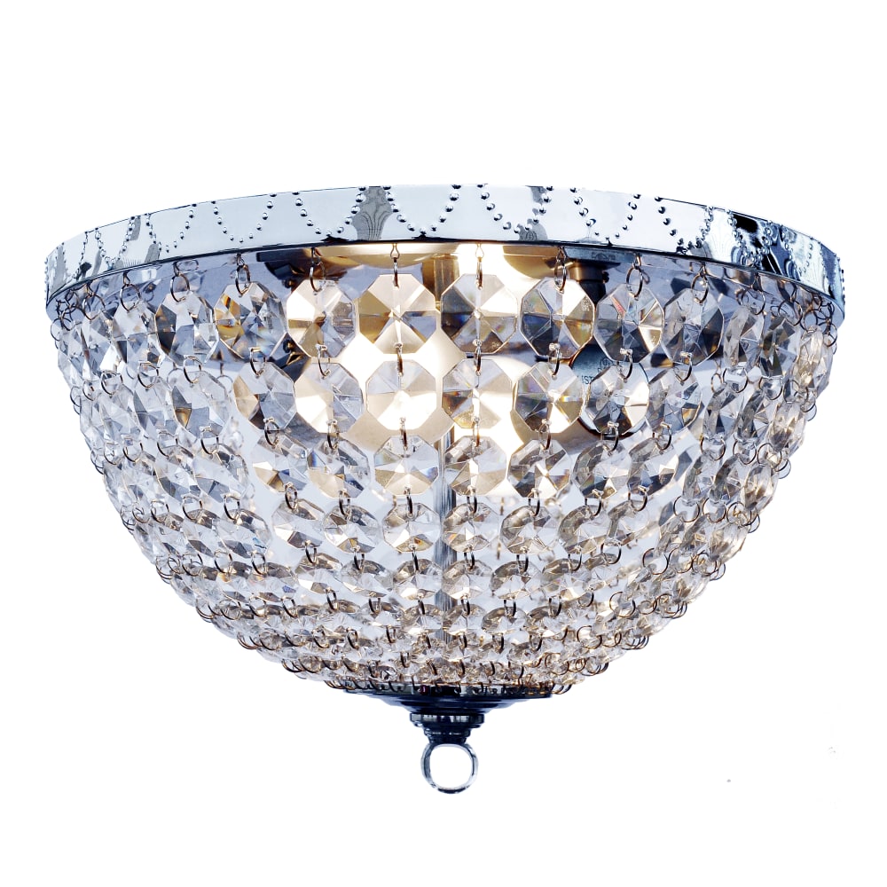 Elegant Designs 2-Light Flush-Mounted Ceiling Light, 13inW, Victoria Crystal Rain Drop, Chrome