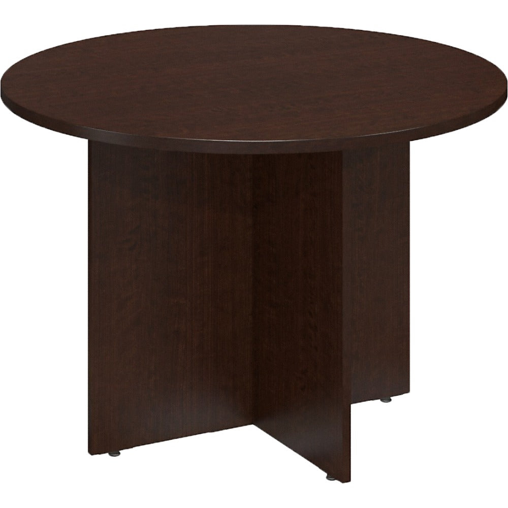 Bush Business Furniture Round Conference Table with Wood Base, 42inW, Mocha Cherry, Standard Delivery