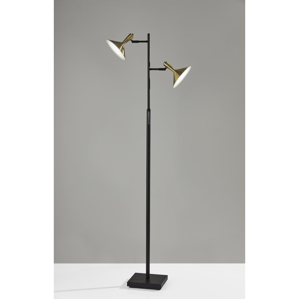 Adesso Lucas 2-Light LED Tree Floor Lamp, 65inH, Antique Brass Shade/Black Base