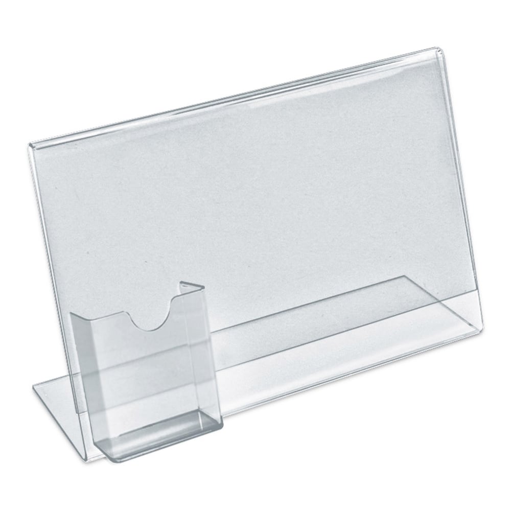 Azar Displays L-Shaped Acrylic Sign Holders With Attached Tri-Fold Pockets, 8-1/2in x 11in, Clear, Pack Of 10 Holders