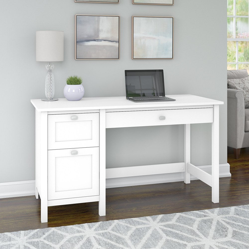 Bush Furniture Broadview 54inW Computer Desk With 2-Drawer Pedestal, Pure White, Standard Delivery