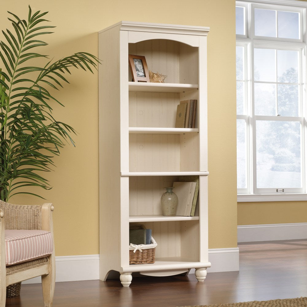 Sauder Harbor View 73inH 5-Shelf Bookcase, Antiqued White