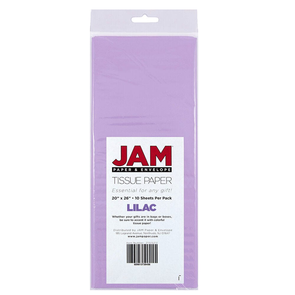 JAM Paper Tissue Paper, 26inH x 20inW x 1/8inD, Lilac, Pack Of 10 Sheets