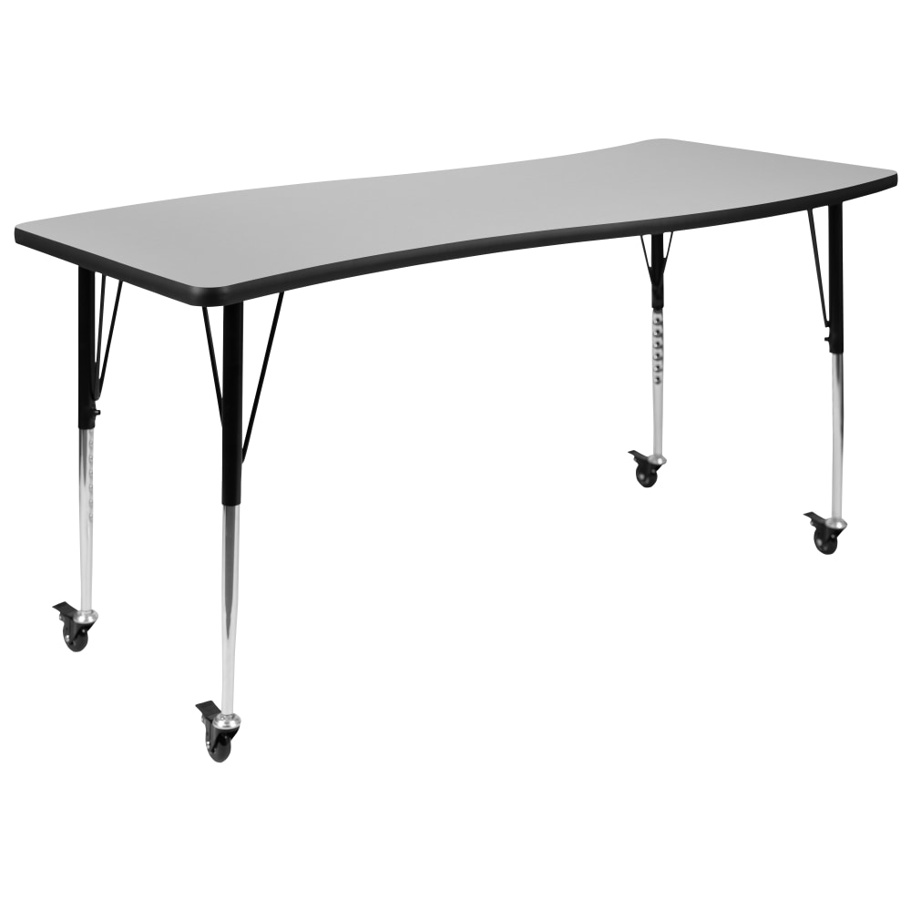 Flash Furniture Mobile Rectangle Wave Flexible Collaborative Thermal Laminate Activity Table With Standard Height-Adjustable Legs, 30inH x 26inW x 60inD, Gray