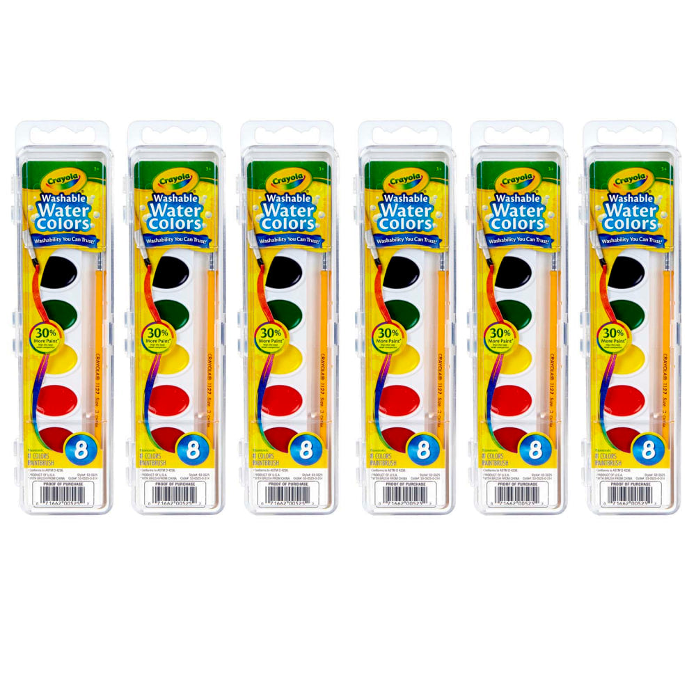 Crayola Watercolor Set, 1 Oz, Assorted Colors, 8 Paints Per Set, Pack Of 6 Sets