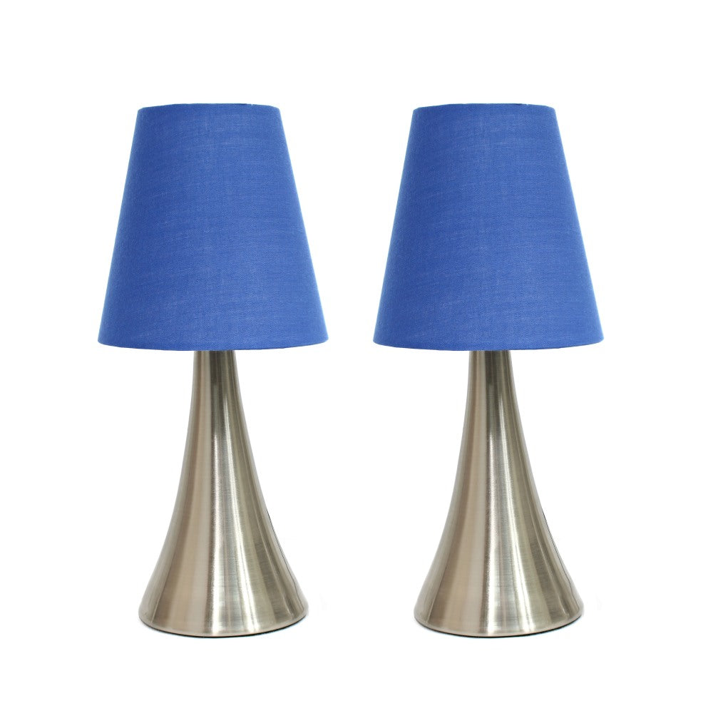 Simple Designs Valencia Mini Touch Table Lamps, 11 1/2inH, Blue Shade/Brushed Nickel Base, Pack Of 2