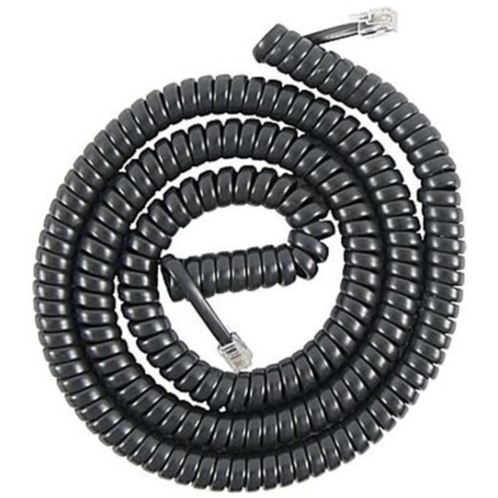 Power Gear Coiled Telephone Cord, 12ft, Black, 27639