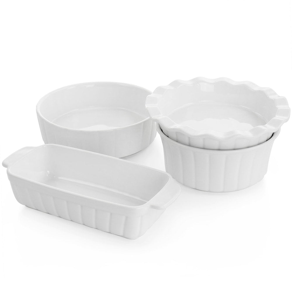 Gibson Elite Stoneware Gracious Dining 4-Piece Bakeware Set, White