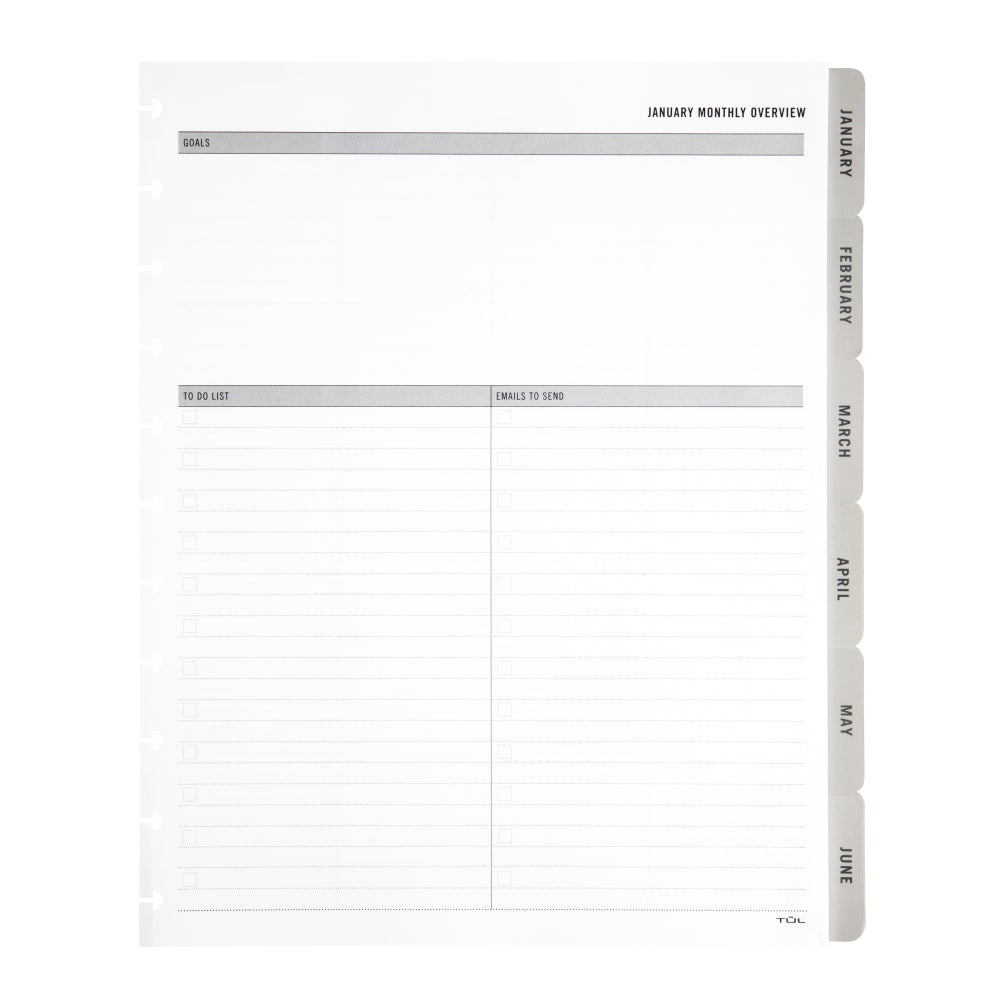 2024 TUL Discbound Monthly Planner Refill Pages With 12 Tab Dividers, Letter Size, Gray, January To December