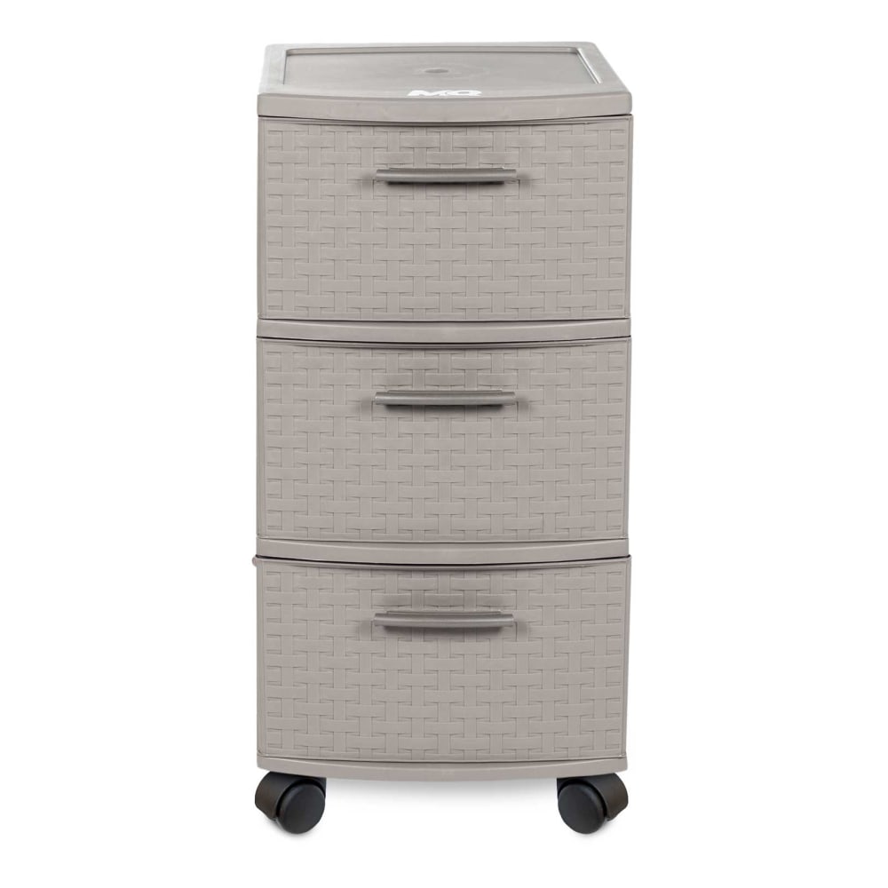 Inval Poly 3-Drawer Rolling Storage Cart, 26in x 12 5/8in x 15in, Taupe