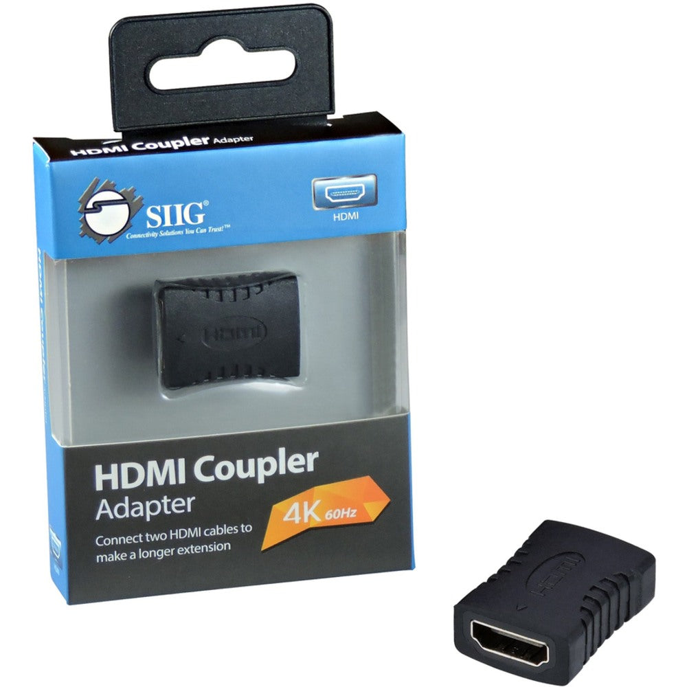 SIIG HDMI Coupler Adapter - 1 x 19-pin HDMI (Type A) Digital Audio/Video Female - 1 x 19-pin HDMI (Type A) Digital Audio/Video Female - 1920 x 1080 Supported - Gold Connector - Black