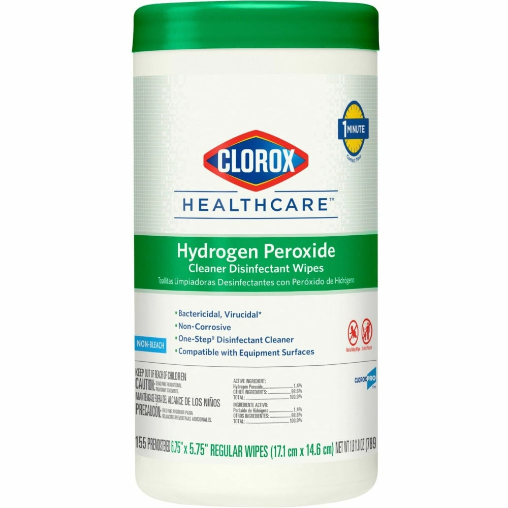 Clorox Healthcare Hydrogen Peroxide Cleaner Disinfectant Wipes - Wipe - 155 / Canister - 6 / Carton - White