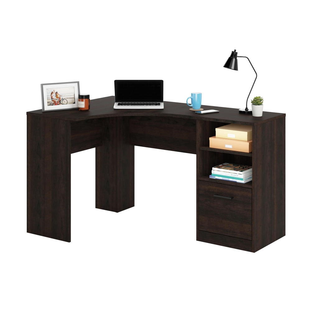 Sauder Beginnings 53inW Corner Desk With Drawer And Shelves, Cinnamon Cherry