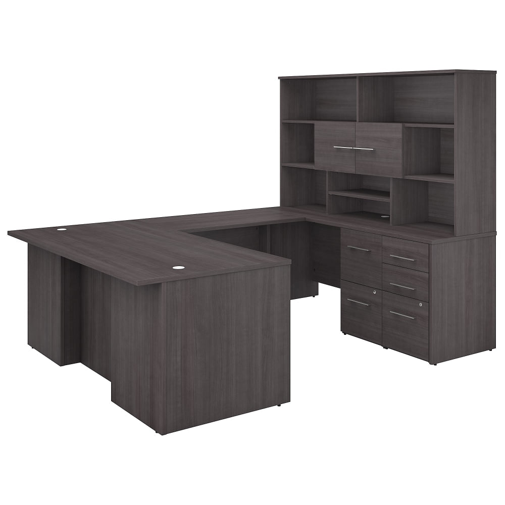 Bush Business Furniture Office 500 72inW U-Shaped Executive Corner Desk With Drawers And Hutch, Storm Gray, Standard Delivery