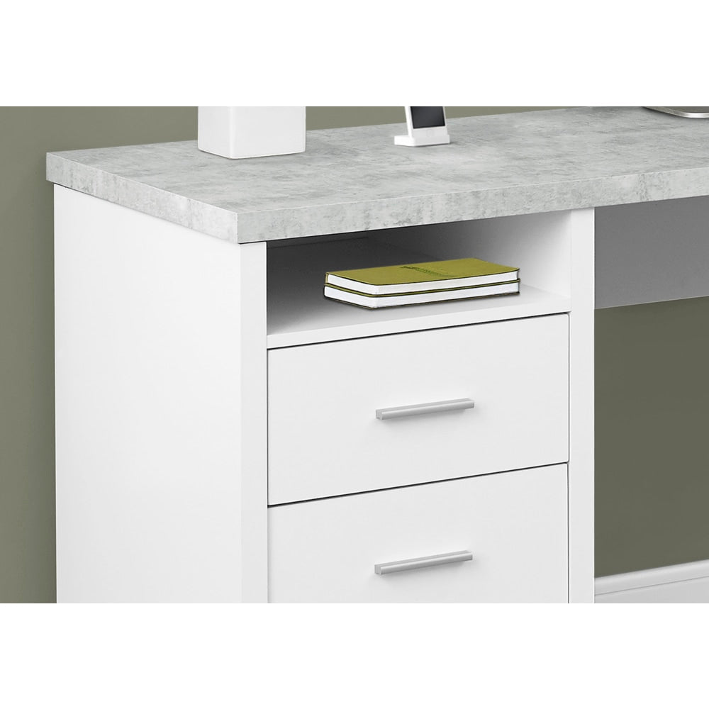 Monarch Specialties 79inW L-Shaped Corner Desk With 2 Drawers, Gray Cement/White