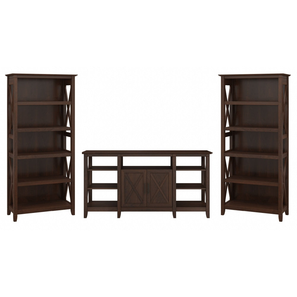 Bush Furniture Key West Tall TV Stand With Set Of 2 Bookcases, Bing Cherry, Standard Delivery